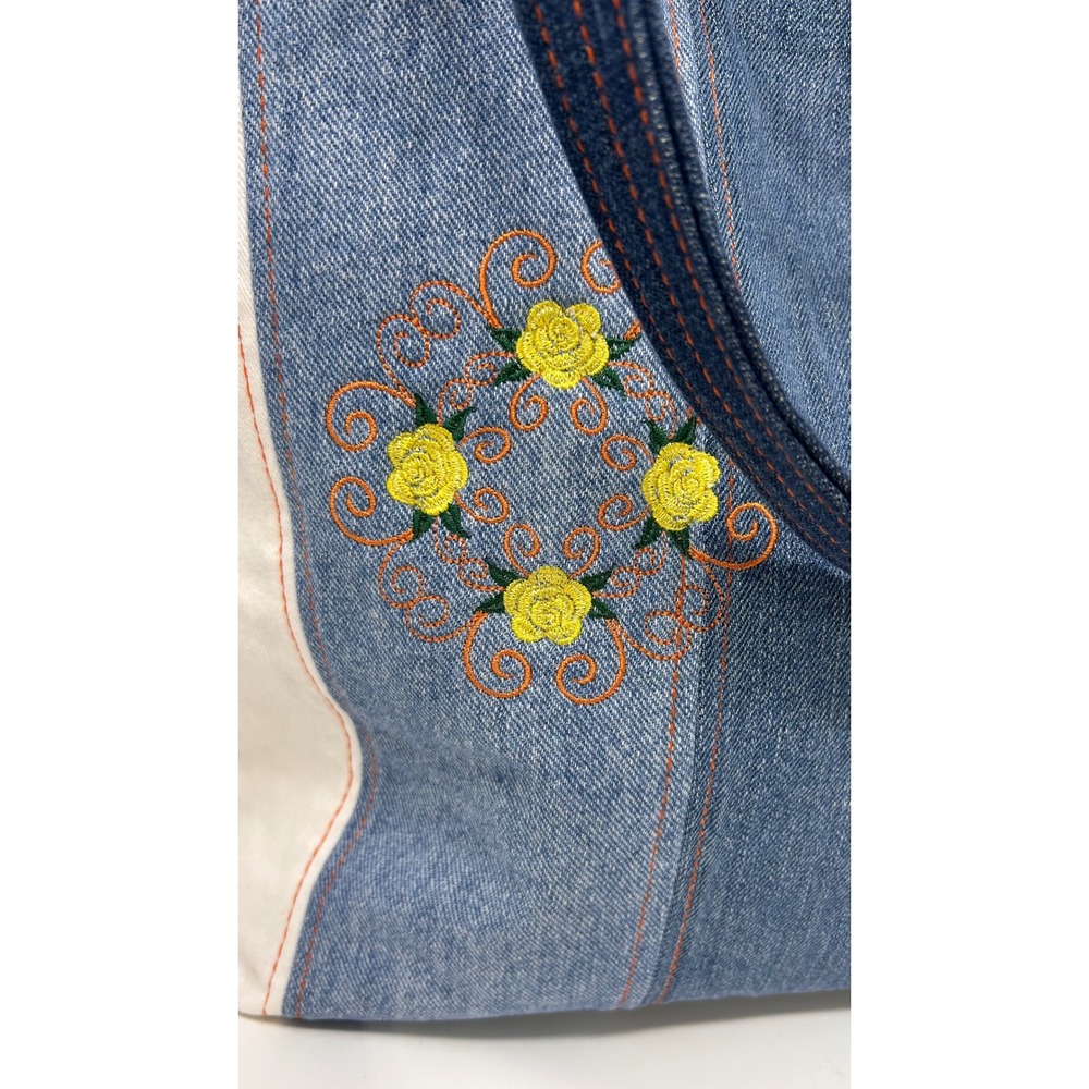 Levi's Mercado Global Patchwork Denim Tote Bag Embroidered Rose Floral Boho Blue - Picture 4 of 12